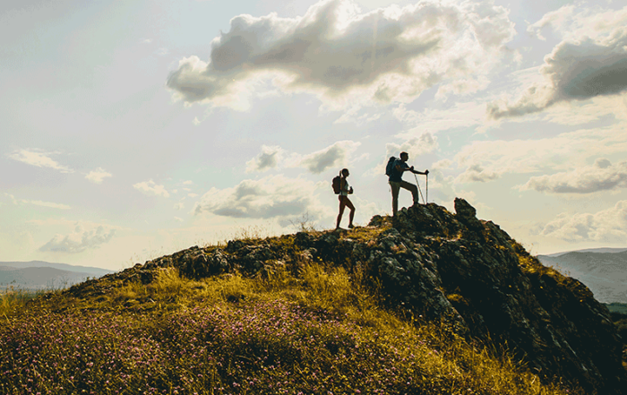 Hiking in mountains