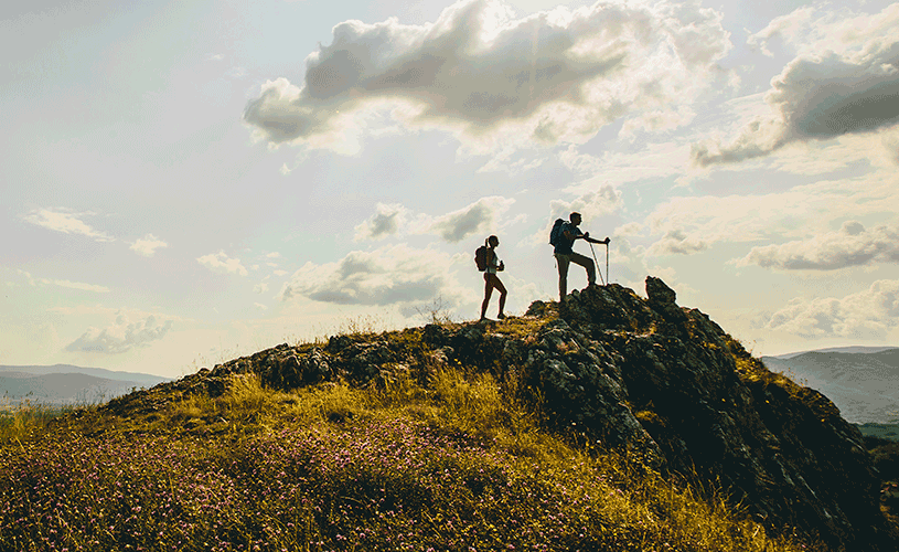 Hiking in mountains