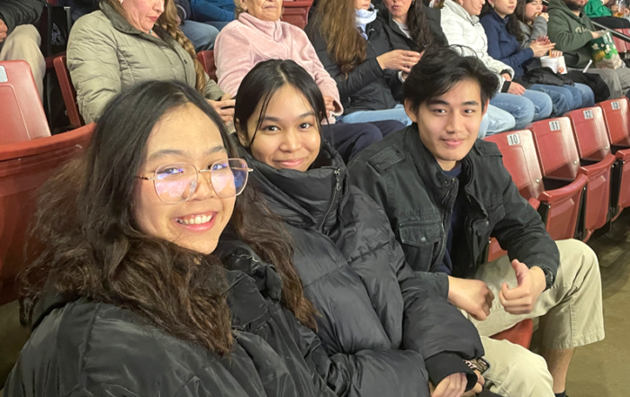 Students attend a hockey game