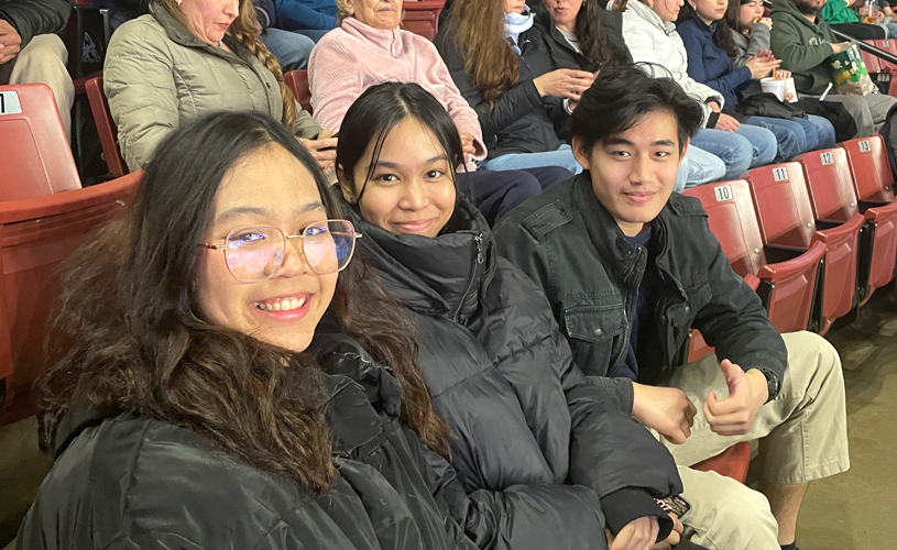 Students attend a hockey game