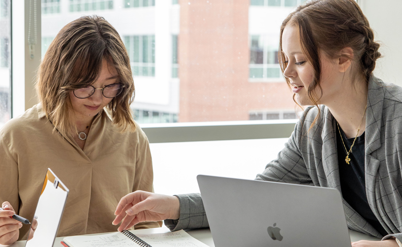 Students studying in an Eccles breakout room.